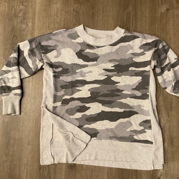 Blue and gray army print oversized crewneck tunic sweatshirt with side slits - Picture 1 of 2